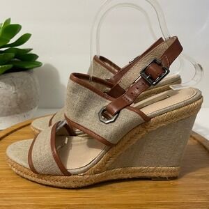 Louise et Cie Rebekah Tan Canvas Wedge Women 8 Coastal Chic Buckle Strap Sandal